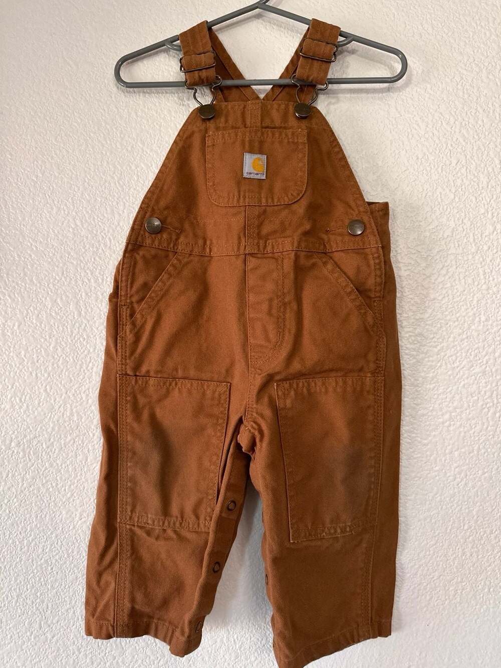 Carhartt Bib Overalls Size 9M Brown Canvas Snap Leg
